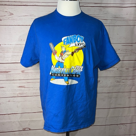 FANBOY EXPO 2019 Knoxville COMIC CONVENTION collectors Men’s XL blue T-shirt - Picture 1 of 5